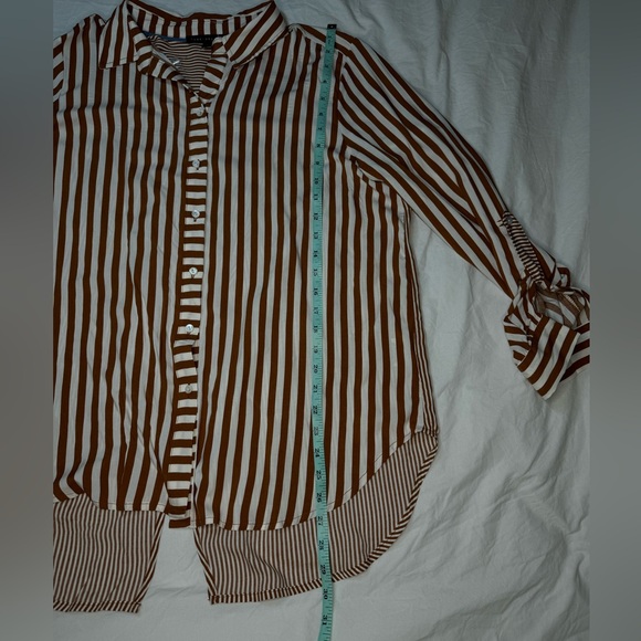 NWT Jane + Delancey Brown & White Striped Button-Up Shirt Slit Back | Large - Picture 9 of 9